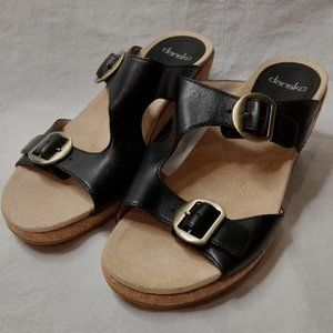 Dansko Size 39 US 8.5-9 Full Grain Leather Double Strap Cork Wedge Slide Sandal